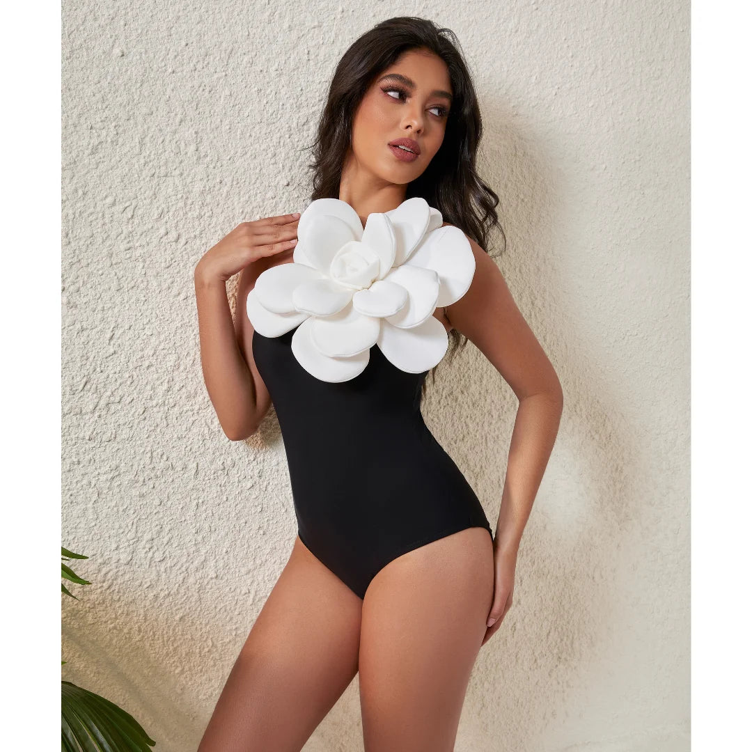3D Flower Printed One Piece Swimsuit