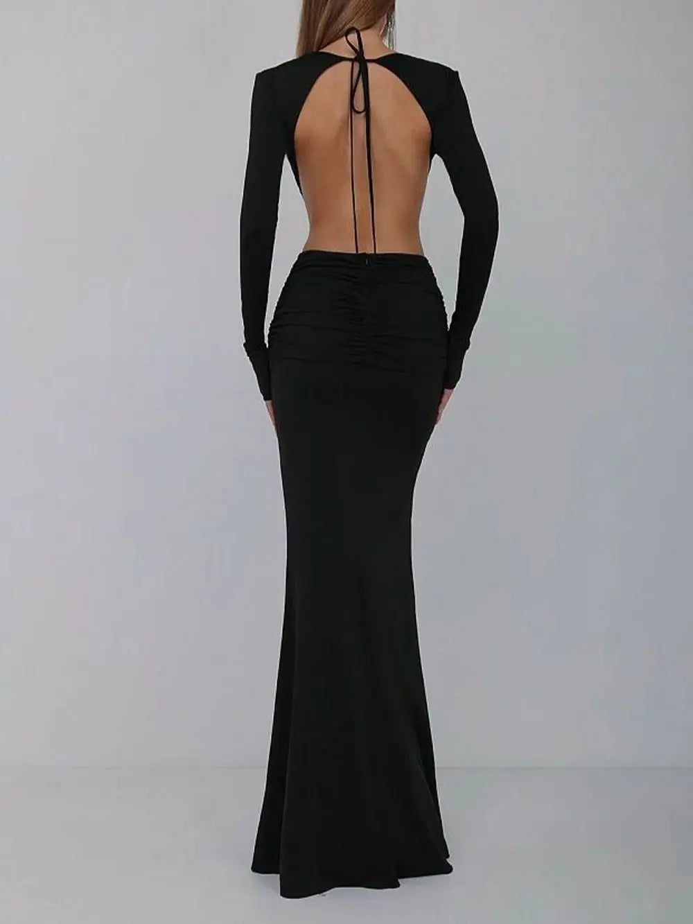 Luxury Long Sleeve Backless Maxi Dress