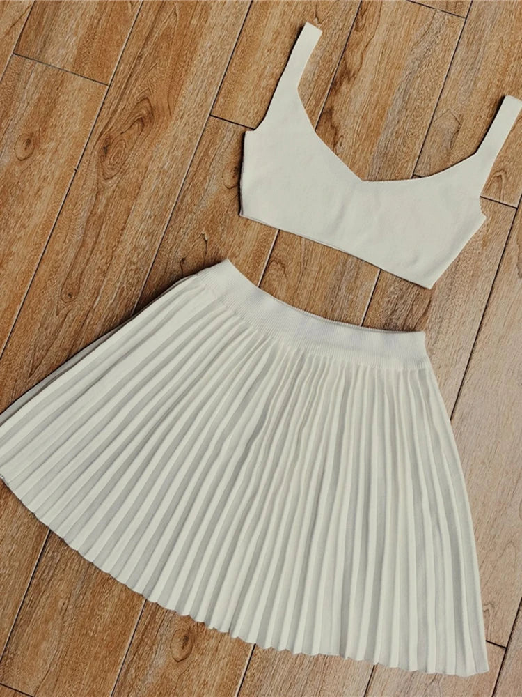 Tank Top And Mini Pleated Skirt Sets