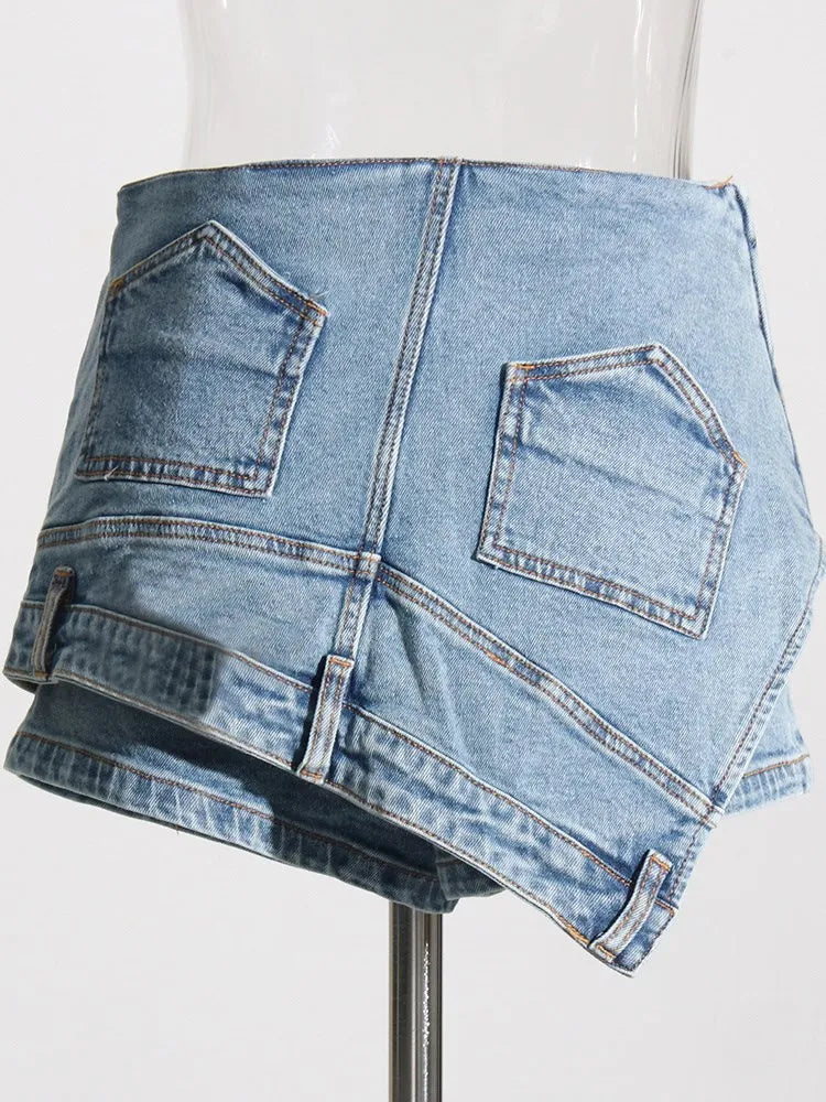 Skinny Blue Denim Shorts