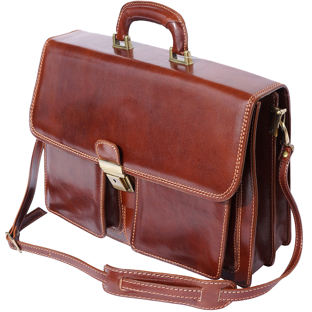 Leather briefcase with two compartments