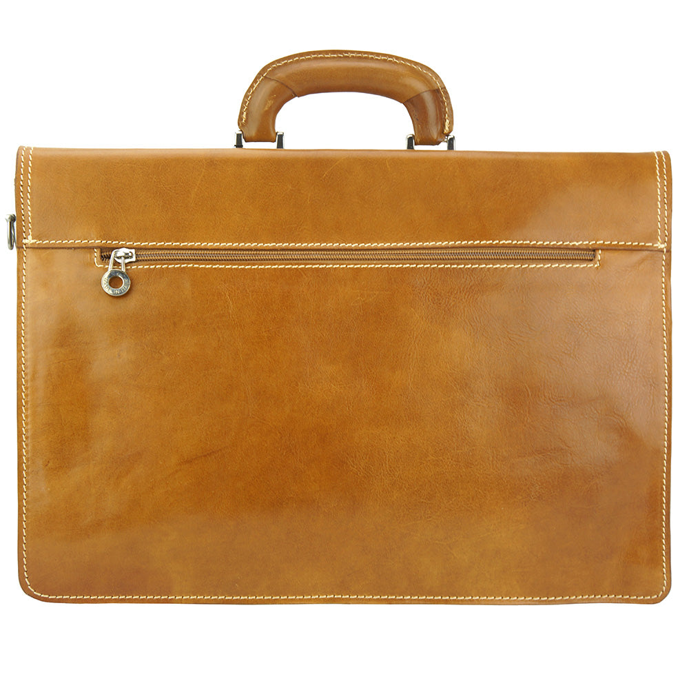 Leather Business Briefcase Beniamino with front pocket