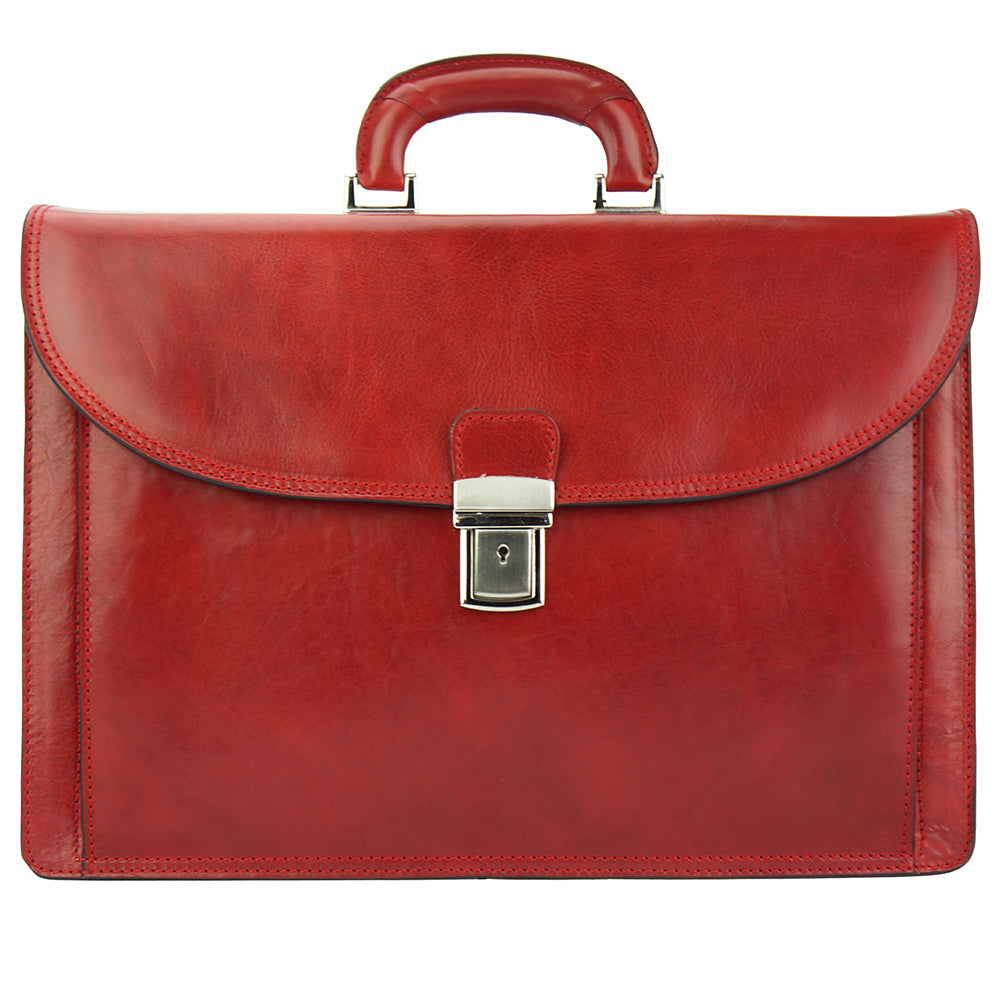 Leather Business Briefcase Beniamino with front pocket