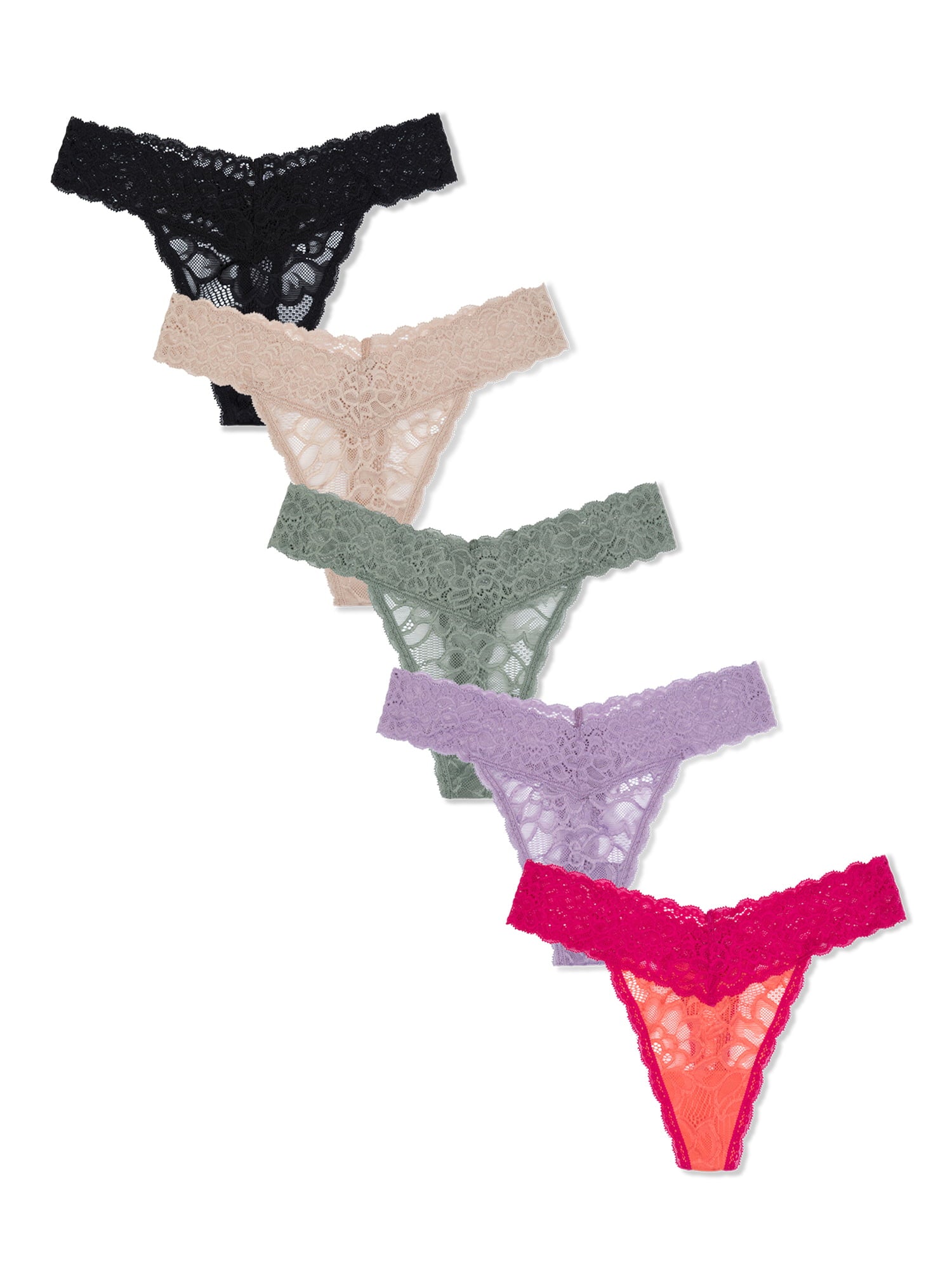 No Boundaries Women's Lace Thong Panties, 5-Pack – Verde Limon Panama