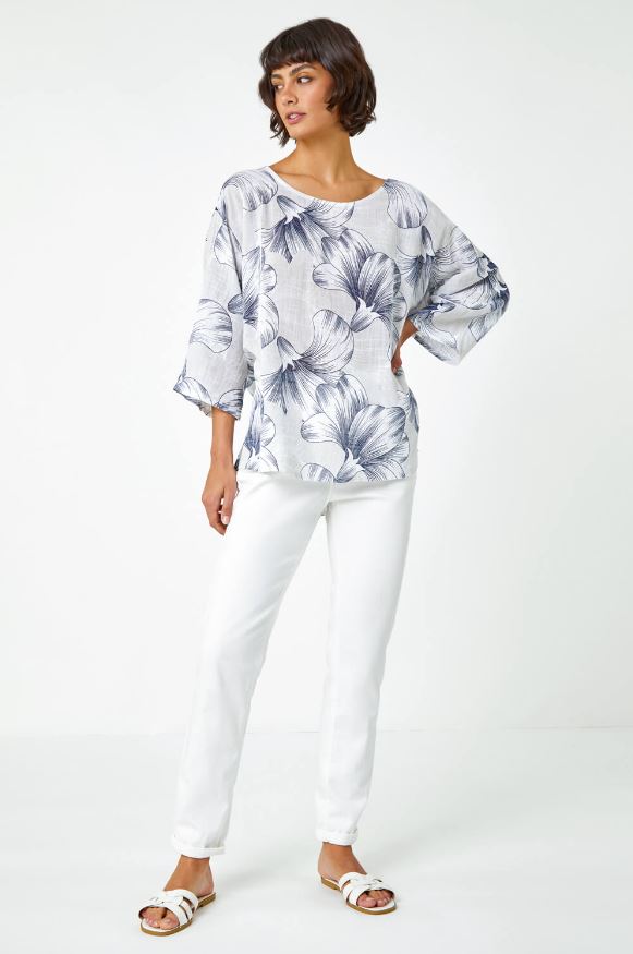 Grey Floral Print Cotton Tunic