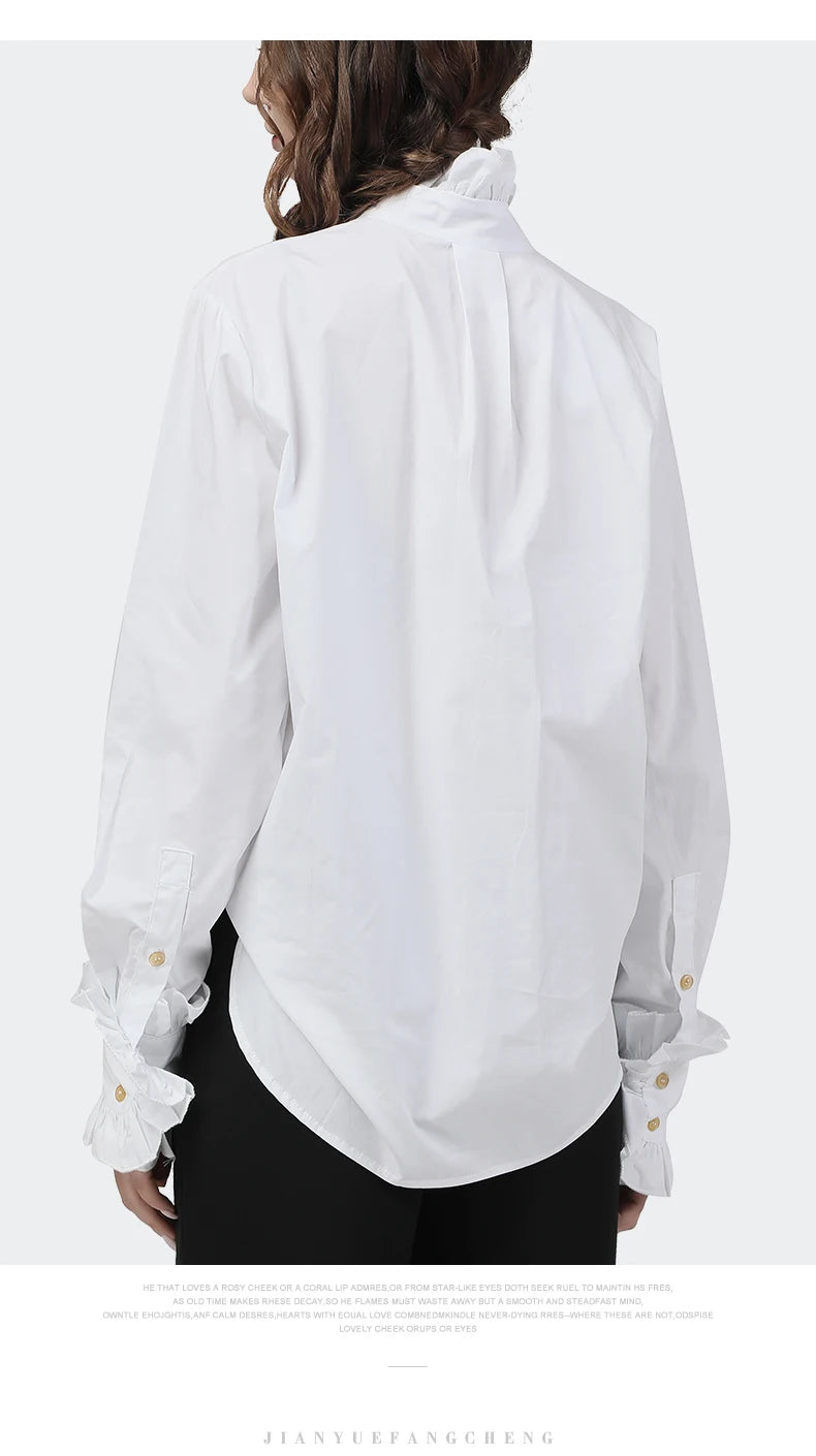 Elegant Ruffles  White Cotton Shirts