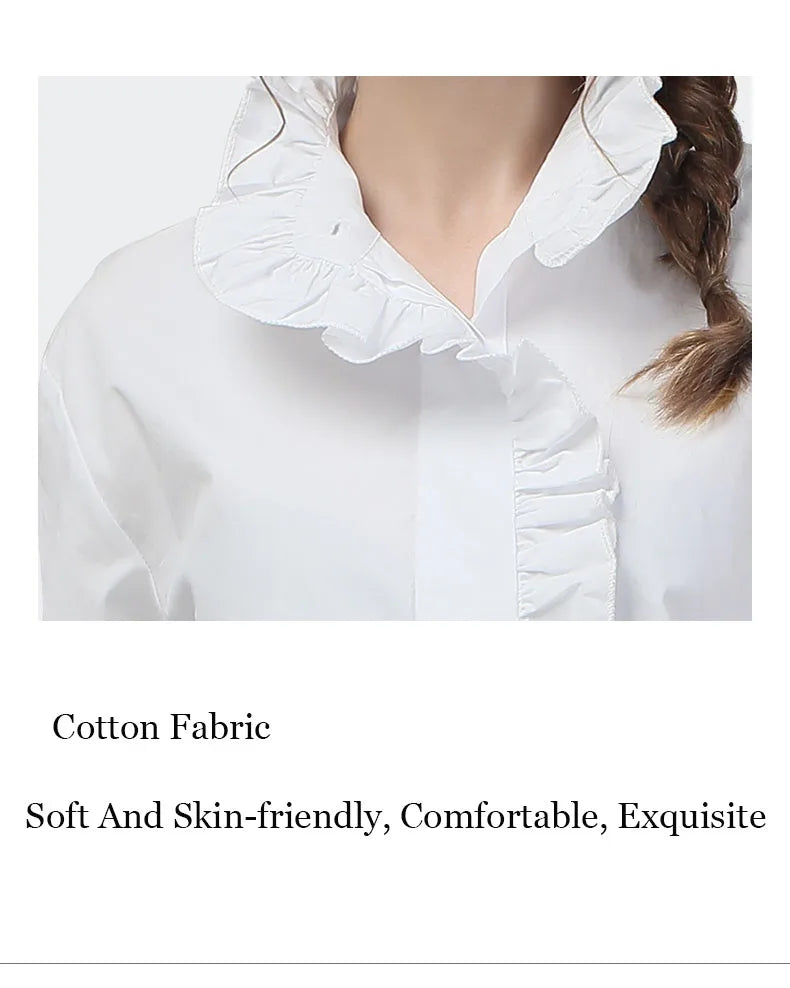 Elegant Ruffles  White Cotton Shirts