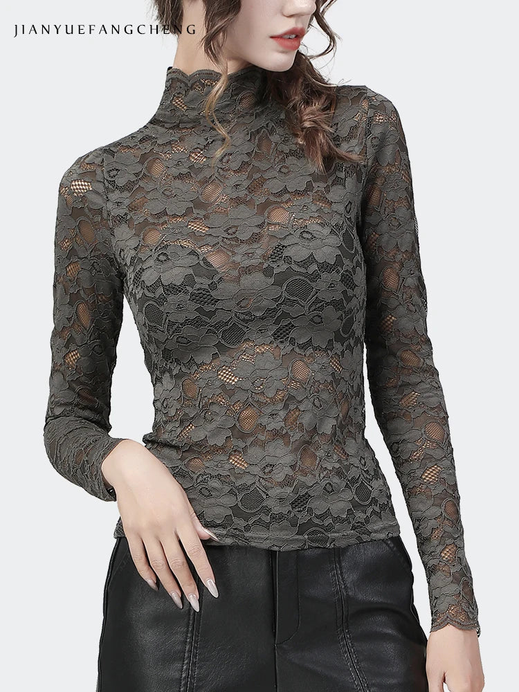 Bottoming Shirts Sexy Skinny Hook Flower Hollow Lace Top