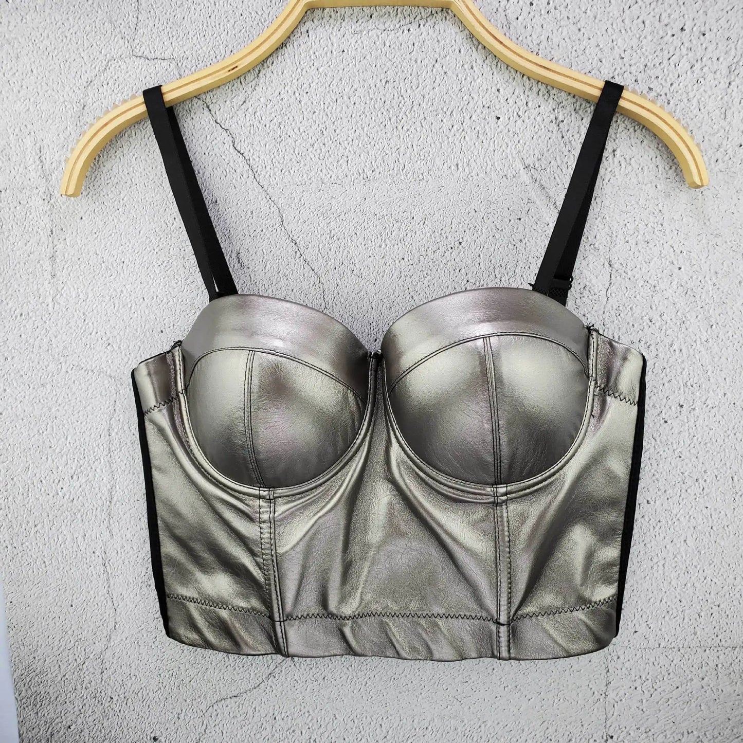 PU Leather Black White Red Gold Silver Camisole Tops
