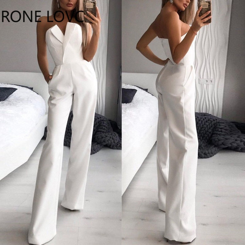 Small V Neck Sleeveness Jumpsuits