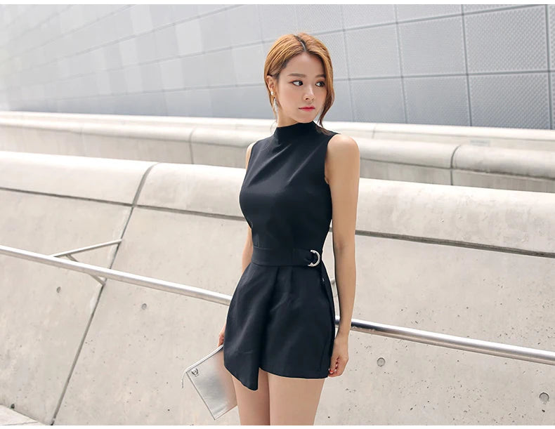 Korean fashion slim slimming irregular  short jumpsuit