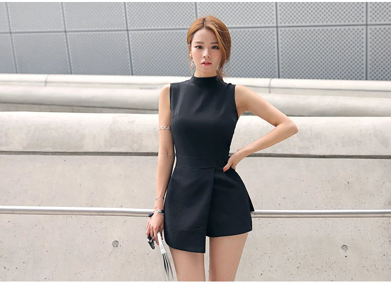 Korean fashion slim slimming irregular  short jumpsuit