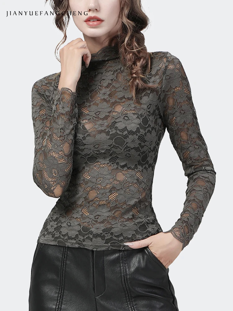 Bottoming Shirts Sexy Skinny Hook Flower Hollow Lace Top