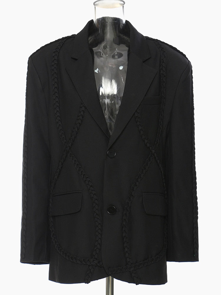 Blazer New Loose Notched Single Breasted Long Sleeve Black Suit Jackets