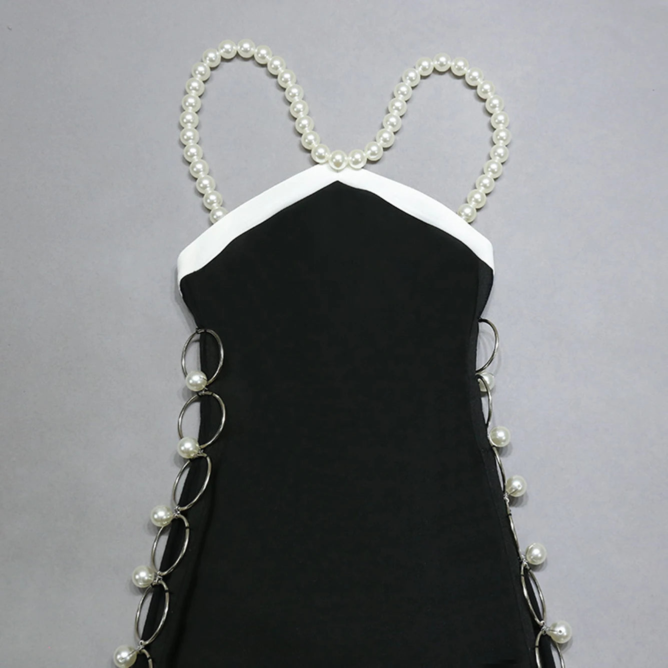 pearl Strap Sleeveless Beaded Mini Bandage Dress