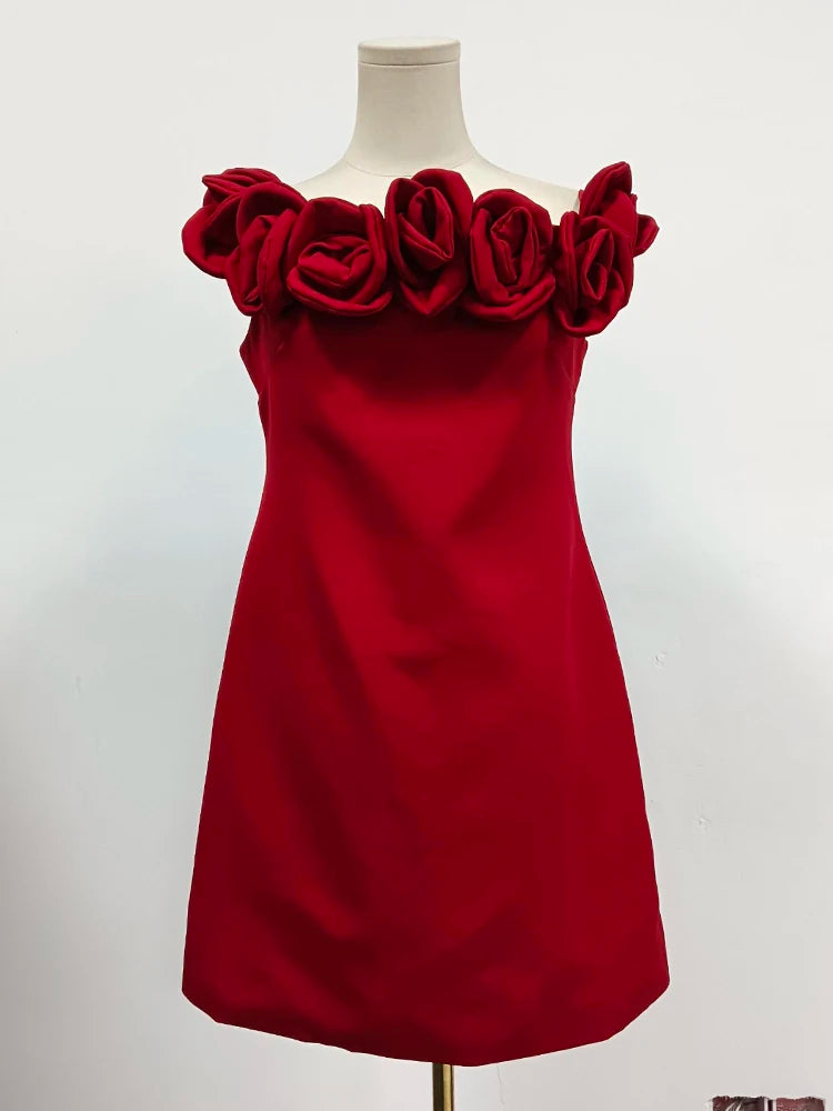 Patchwork Appliques Red Mini Dress
