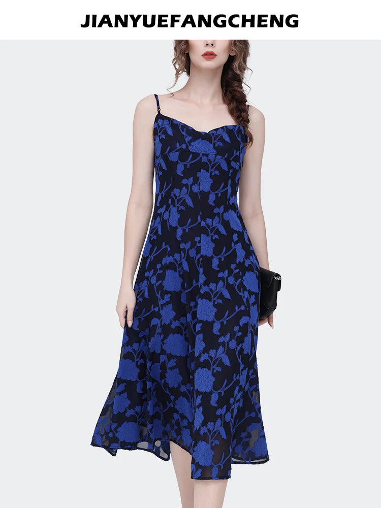 Floral Blue Chiffon Slip Dress