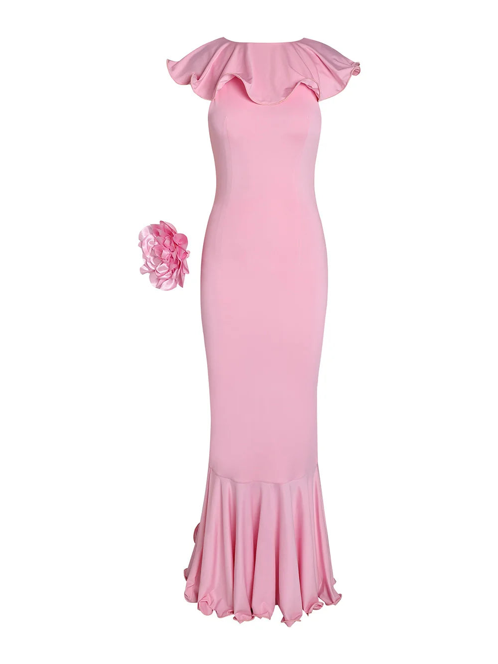 Elegant Ruffle Layer Flower Slim Mermaid Long Dress