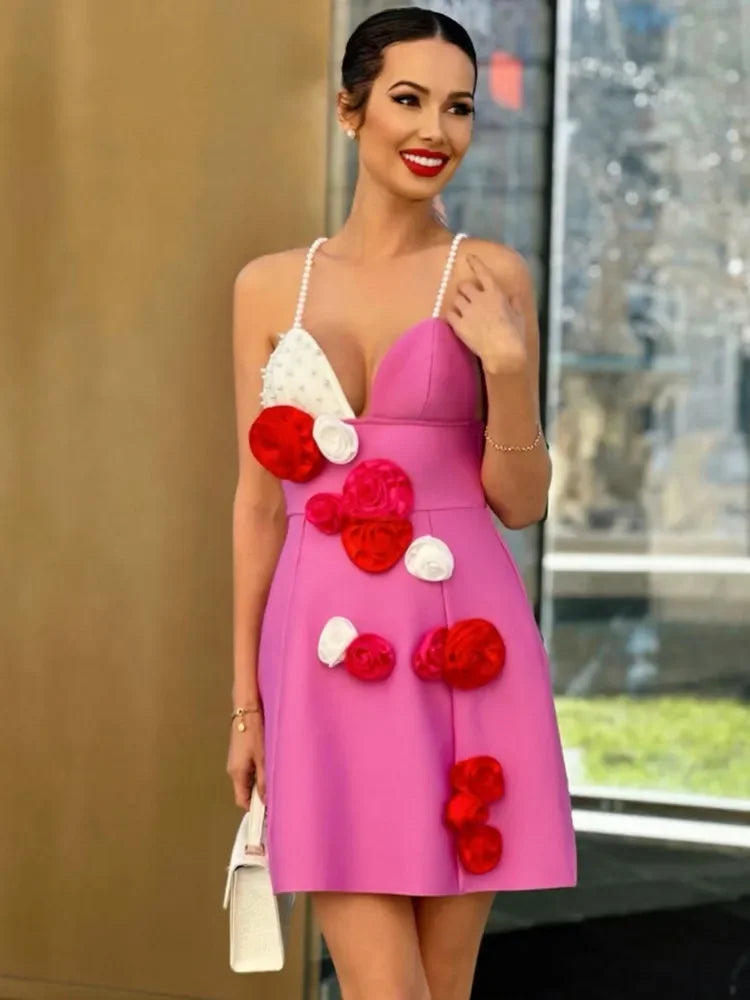 Alva Flower Pearl Bandage Dress