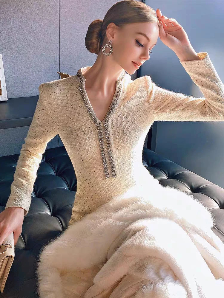 White Tweed Woolen Dress Old money style