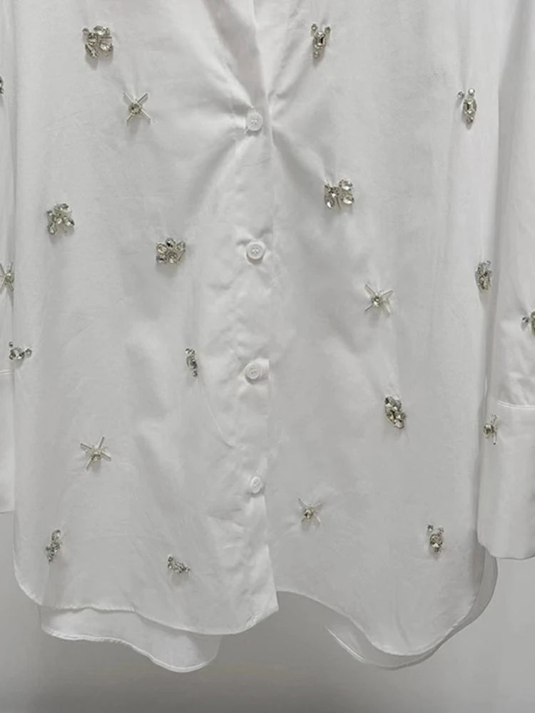 Crystal Beading Decoration White Shirt
