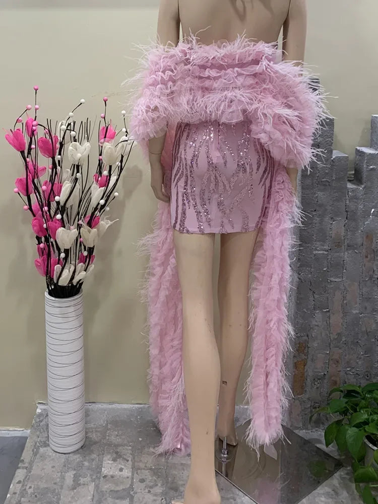Rhinestone Pink Sequins Dress