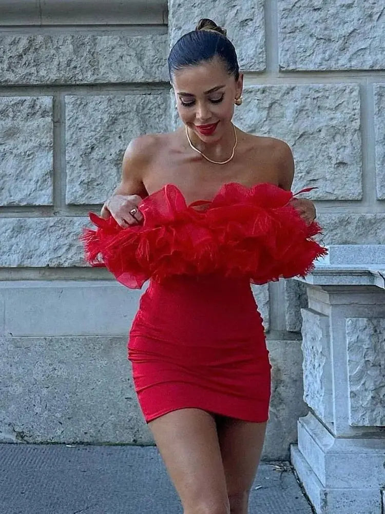 Luxury Red Short Skirt Dress