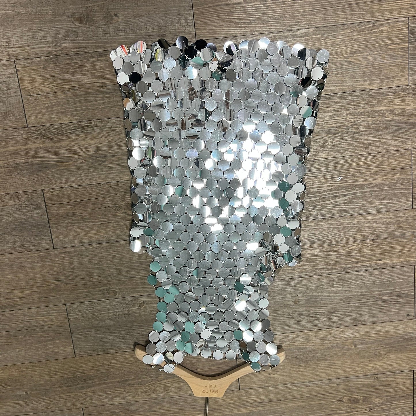 round neck sleeveless silver sequins stitching hollow sequined vest dress