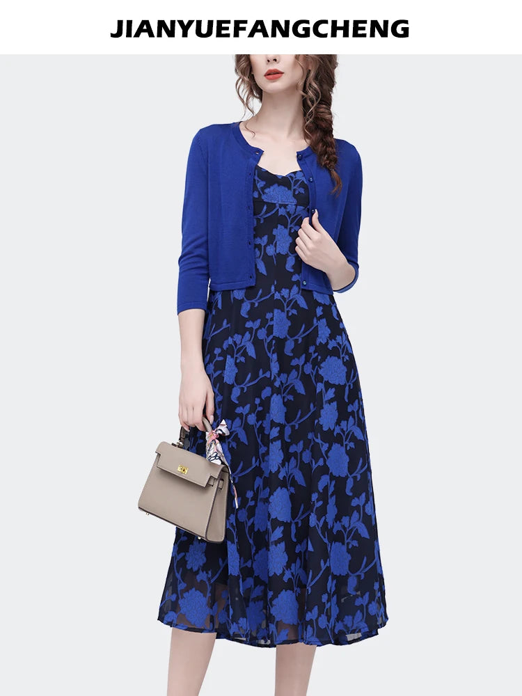 Floral Blue Chiffon Slip Dress