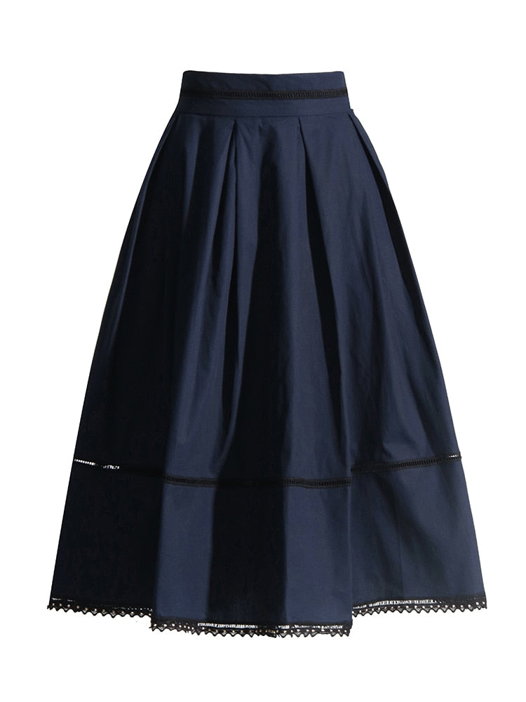 Solid  Two Piece Sets  Lapel Short Sleeve Tops High Waist A Line Skirt Slim Set