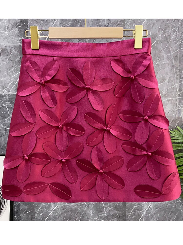 Falda delgada sólida Apliques de retazos de cintura alta Minifaldas florales