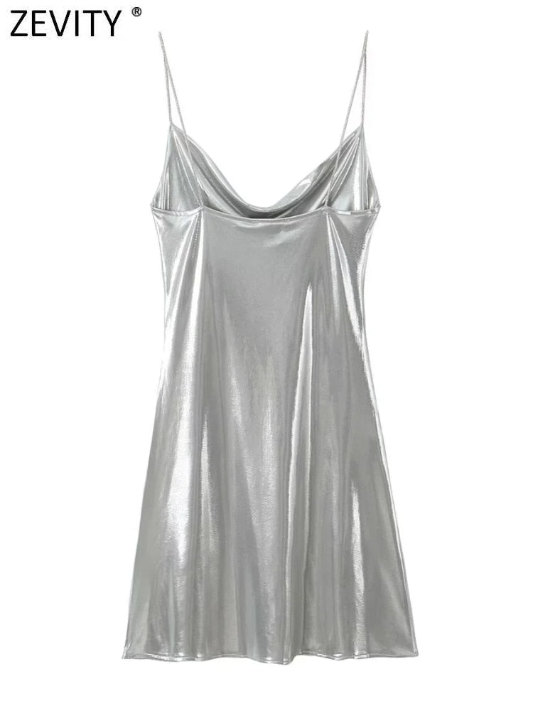 Shinning Metallic Color Sling Mini Dress