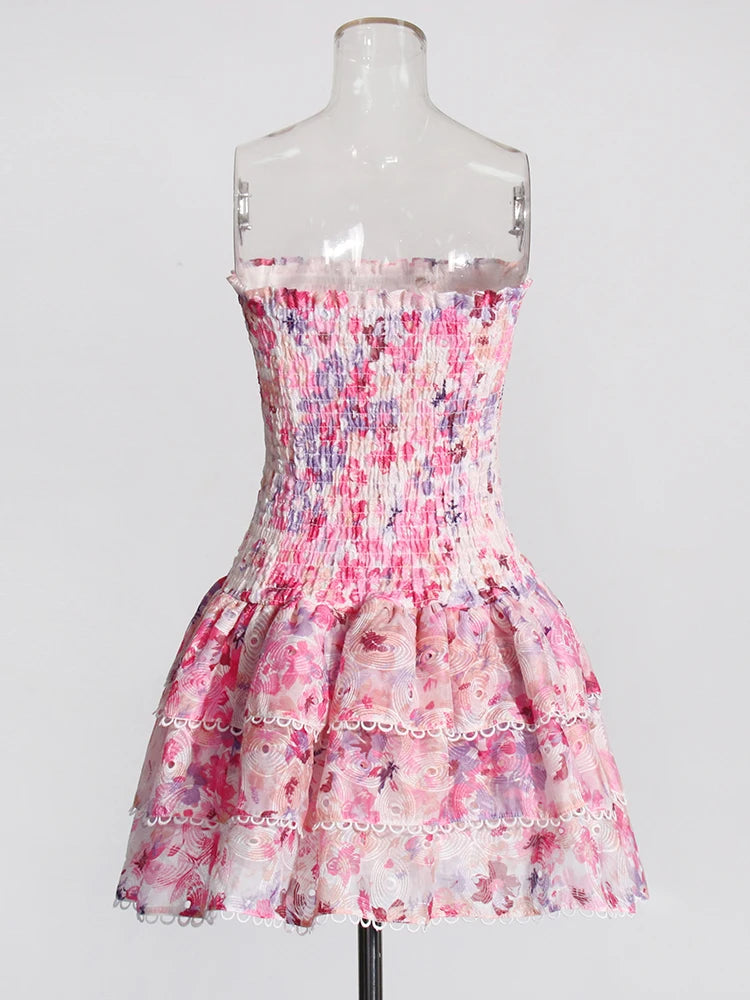 Hit Color Floral Printing Slimming Dress