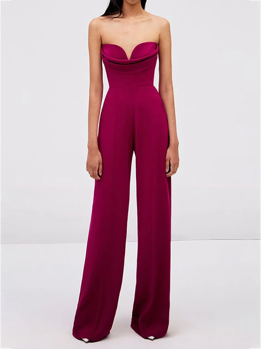 Evening Jumpsuits Pleated High Waist Slim Backless Strapless