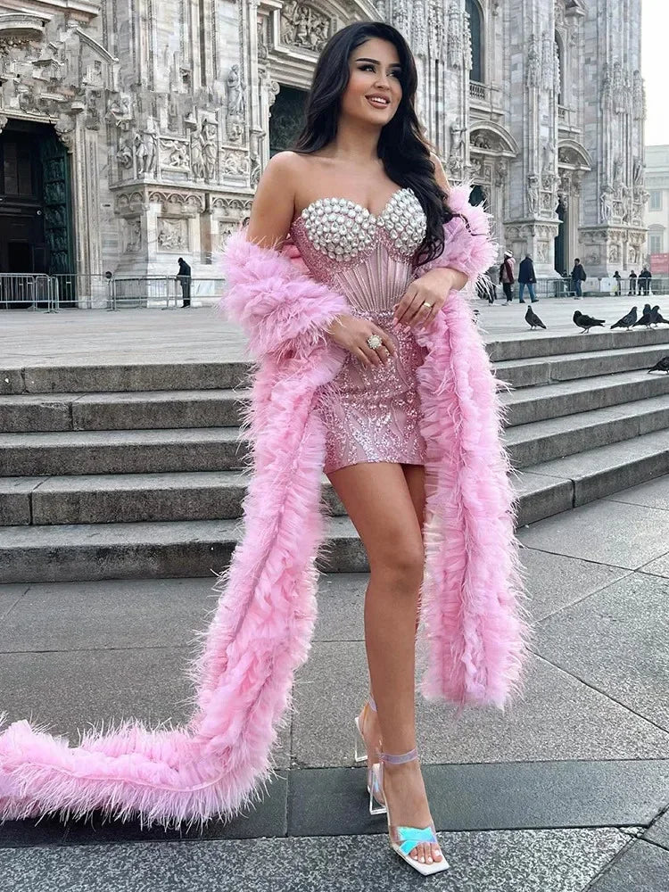 Rhinestone Pink Sequins Dress