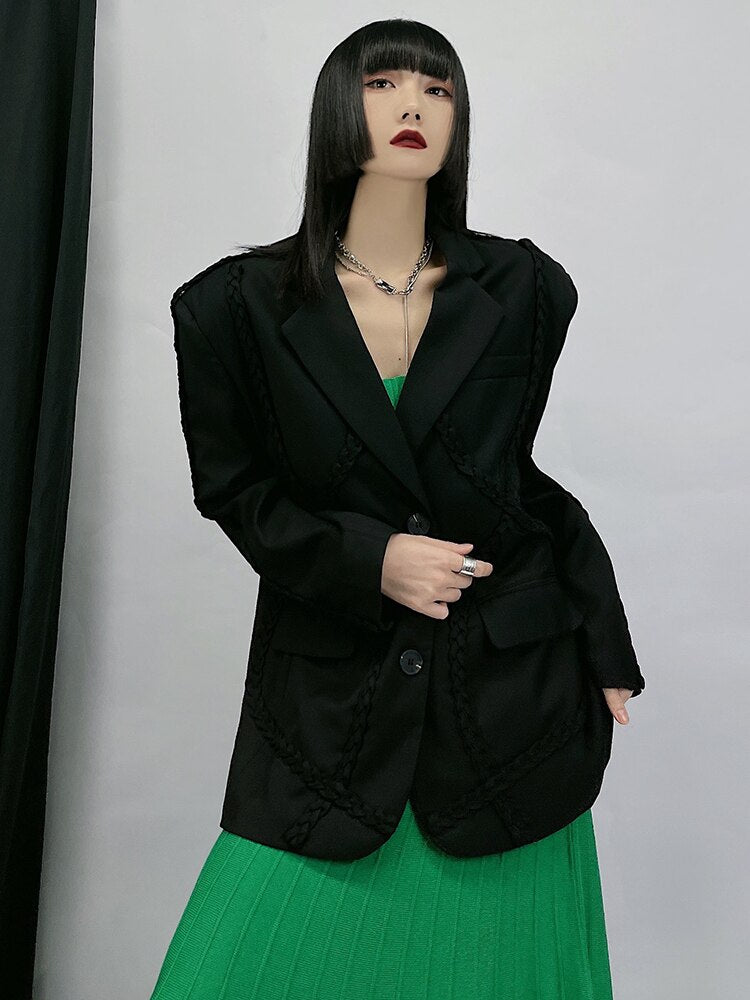 Blazer New Loose Notched Single Breasted Long Sleeve Black Suit Jackets