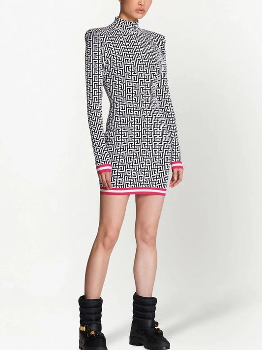 TOP QUALITY  Long Sleeve Geometric Monogram Knit Dress