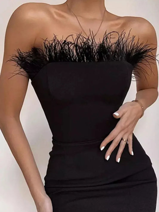 Strapless Backless Feather  Dress