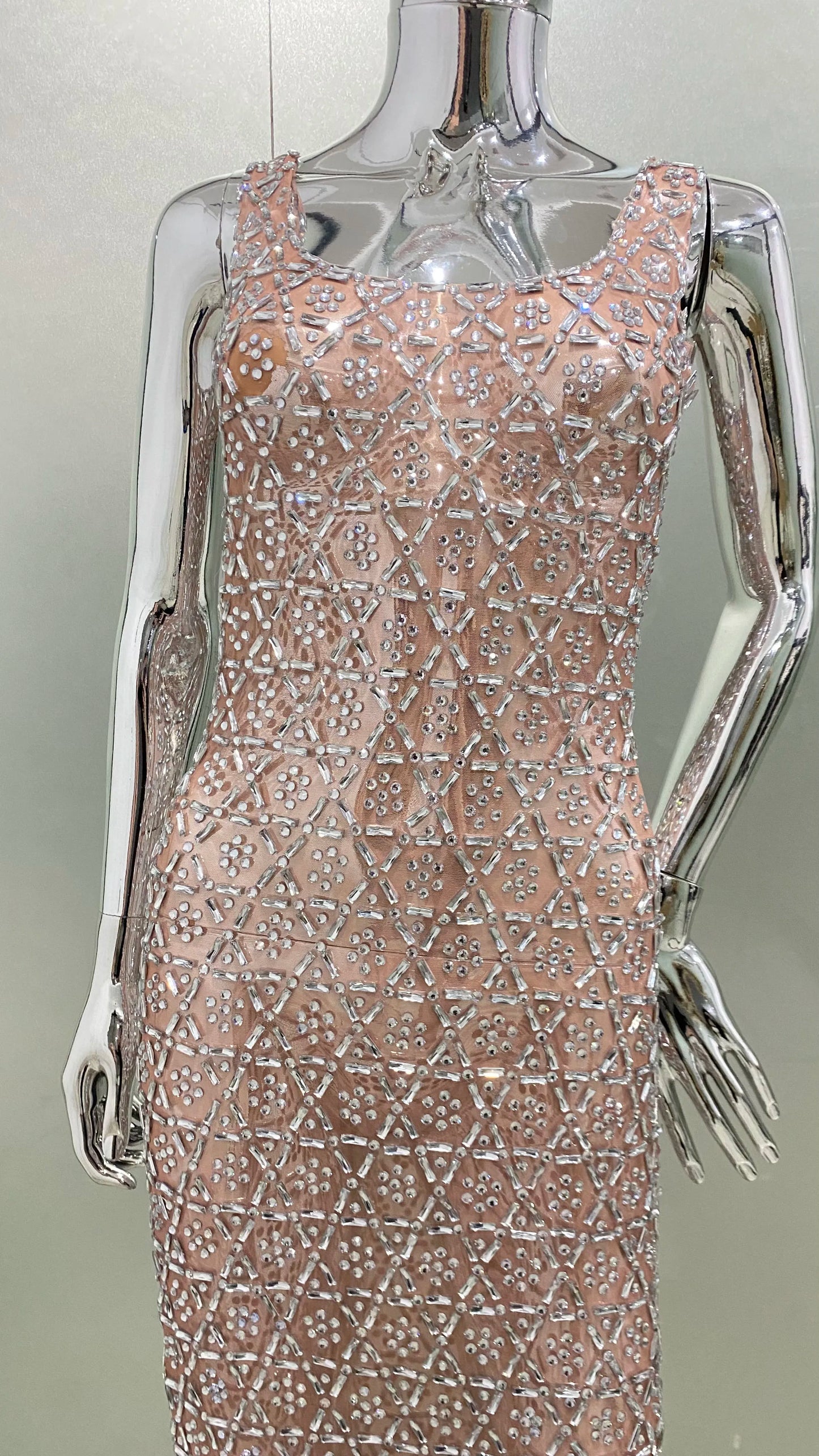 High Quality Flashing Silver Rhinestone Crystals Dress