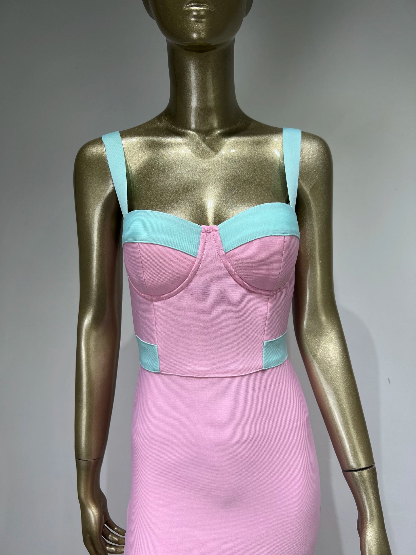 Patchwork Pink Maxi Long Bandage Dress
