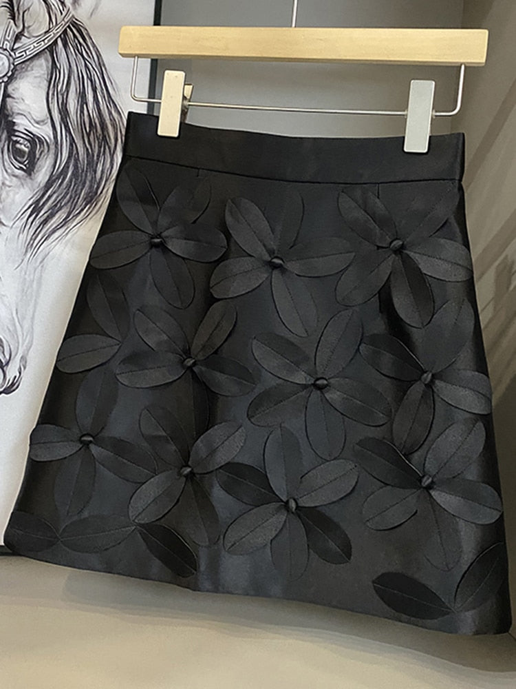 Falda delgada sólida Apliques de retazos de cintura alta Minifaldas florales