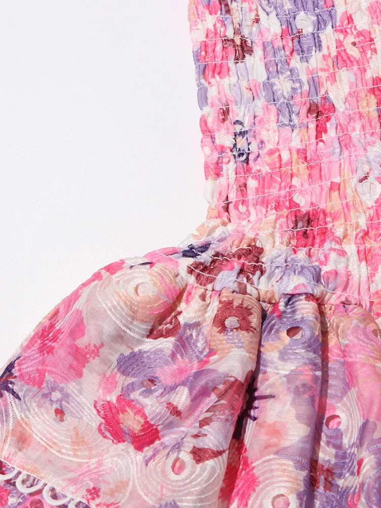 Hit Color Floral Printing Slimming Dress