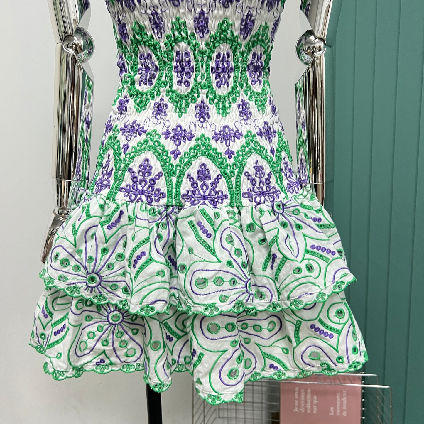 sweet cotton embroidered hollow elastic slim dress