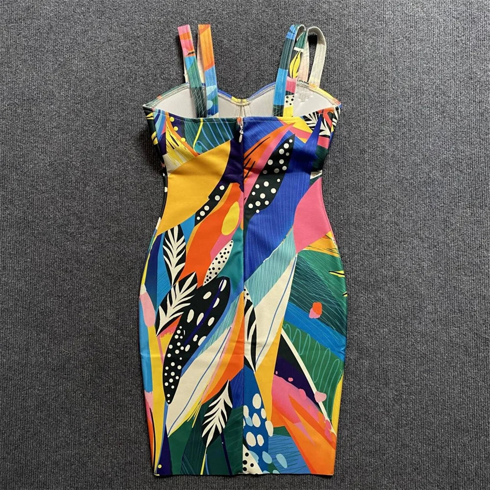 Colorful Print Bodycon Mini Bandage Dress