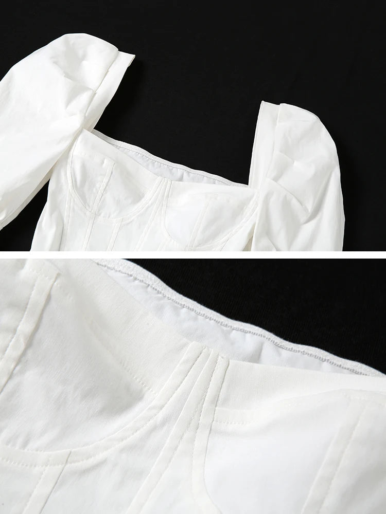 Minimalist Slimming T Shirts Square Collar Long Sleeve