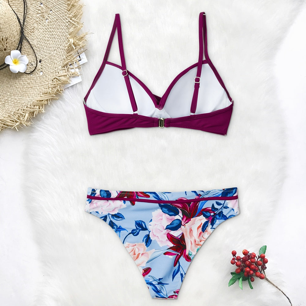 Push Up Floral Wrap Bikini Sets  Two Pieces Swimsuits