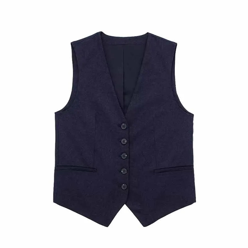 Linen Shorts Set Vintage Casual V Neck Chic Vest Set
