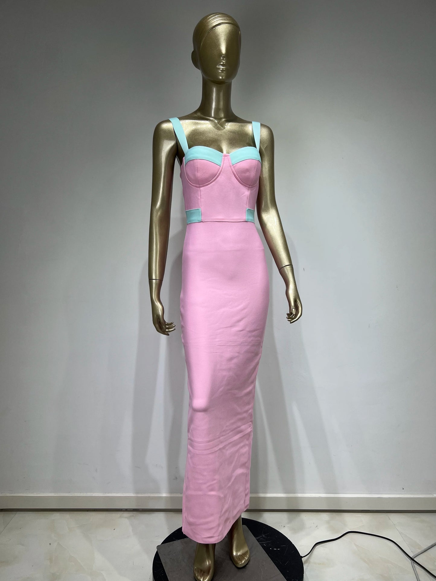 Patchwork Pink Maxi Long Bandage Dress