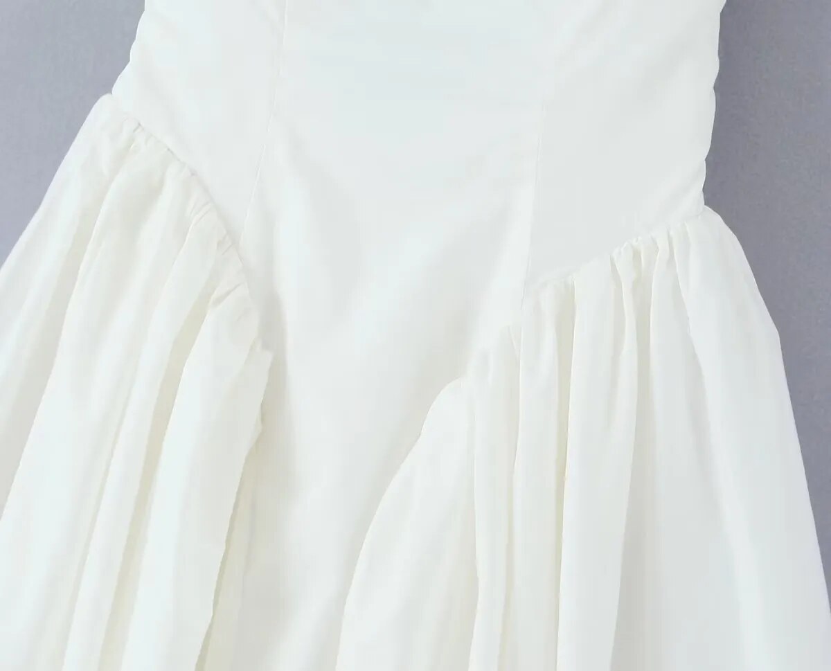 Withered French Elegant White Cotton Stitching Mini Dress