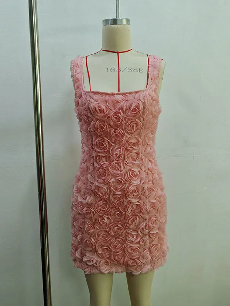 Three-dimensional Flower Halter Mini Dress